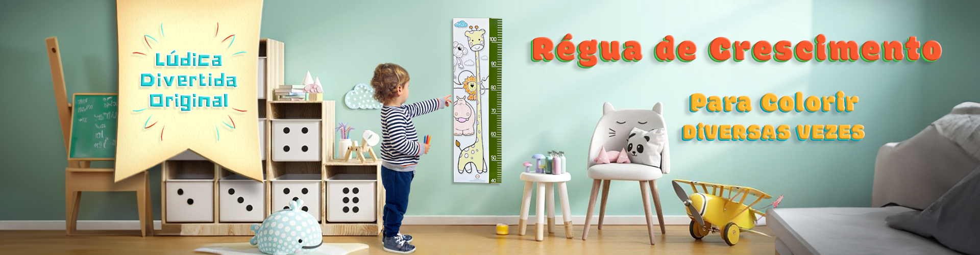 Régua de Crescimento para colorir diversas vezes usando giz de cera. Modelo Safari