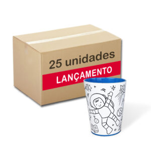 Caixa com 25 Color Cups modelo Astronauta. Copos para colorir com giz de cera. Lavável, super original, bonito e resistente.