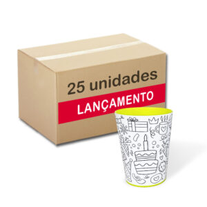 Caixa com 25 Color Cups modelo Festa E Doce. Copos para colorir com giz de cera. Lavável, super original, bonito e resistente.