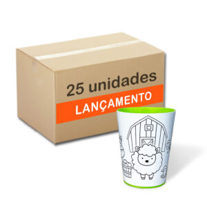 Caixa com 25 Color Cups modelo Fazendinha. Copos para colorir com giz de cera. Lavável, super original, bonito e resistente.