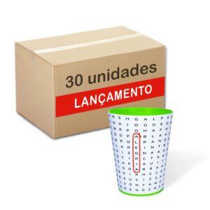 Caixa com 30 unidades Copo Quebra Cuca. Modelo Caça Palavras