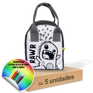 Lancheira Térmica para colorir com giz de cera. Caixa com 5 unidades do modelo Dinossauro.