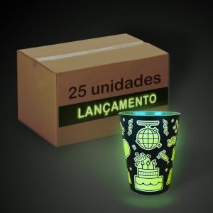 Caixa de copo que brilha no escuro com 25 unidades. Brilha Cup modelo Festa, super original, bonito e resistente.