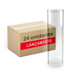 Caixa de Embalagem tubular plástica cristal multi-uso tamanho 7,5cm(largura) x 7,5cm(profundidade) x 24cm(altura). Caixa com 24 unidades