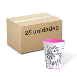 Caixa com 25 Color Cups modelo Unicórnio. Copos para colorir com giz de cera. Lavável, super original, bonito e resistente.