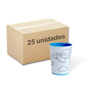 Caixa com 25 Color Cups modelo Avião. Copos para colorir com giz de cera. Lavável, super original, bonito e resistente.