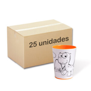 Caixa com 25 Color Cups modelo Dinossauro. Copos para colorir com giz de cera. Lavável, super original, bonito e resistente.