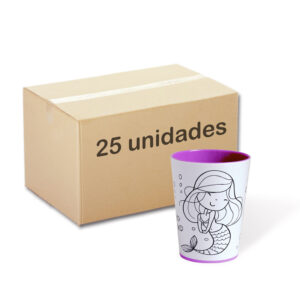 Caixa com 25 Color Cups modelo Sereia. Copos para colorir com giz de cera. Lavável, super original, bonito e resistente.