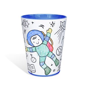 Copo para colorir Tuby, modelo Astronauta. Copos para colorir com giz de cera. Lavável, super original, bonito e resistente.