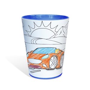 Copo para colorir Tuby, modelo Carros Azul. Copos para colorir com giz de cera. Lavável, super original, bonito e resistente.