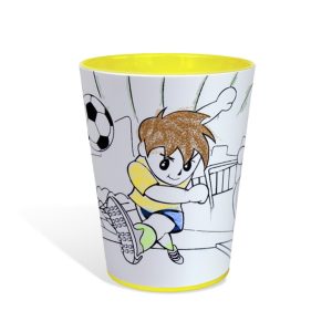 Copo para colorir Tuby, modelo Esporte. Copos para colorir com giz de cera. Lavável, super original, bonito e resistente.