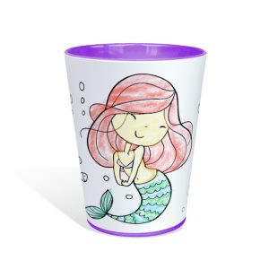 Copo para colorir Tuby, modelo Sereia. Copos para colorir com giz de cera. Lavável, super original, bonito e resistente.