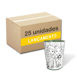 Caixa com 25 copos para colorir com giz de cera. Lavável, super original, bonito e resistente. Com tema da Campeonato