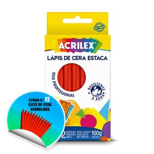 Giz de Cera Acrilex Tipo Estaca Vermelho_(estojo com 12 unidades)