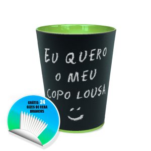 Copo Lousa - Lousa Cup Verdeo para escrever ou desenhar. Caixa com 24 unidades. Acompanha a mesma quantidade de giz de cera branco.