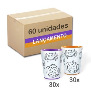 Caixa com 60 color cups em dois modelos para colorir com giz de cera(30 roxos e 30 laranja) =. Lavável, super original, bonito e resistente. Com tema Halloween.